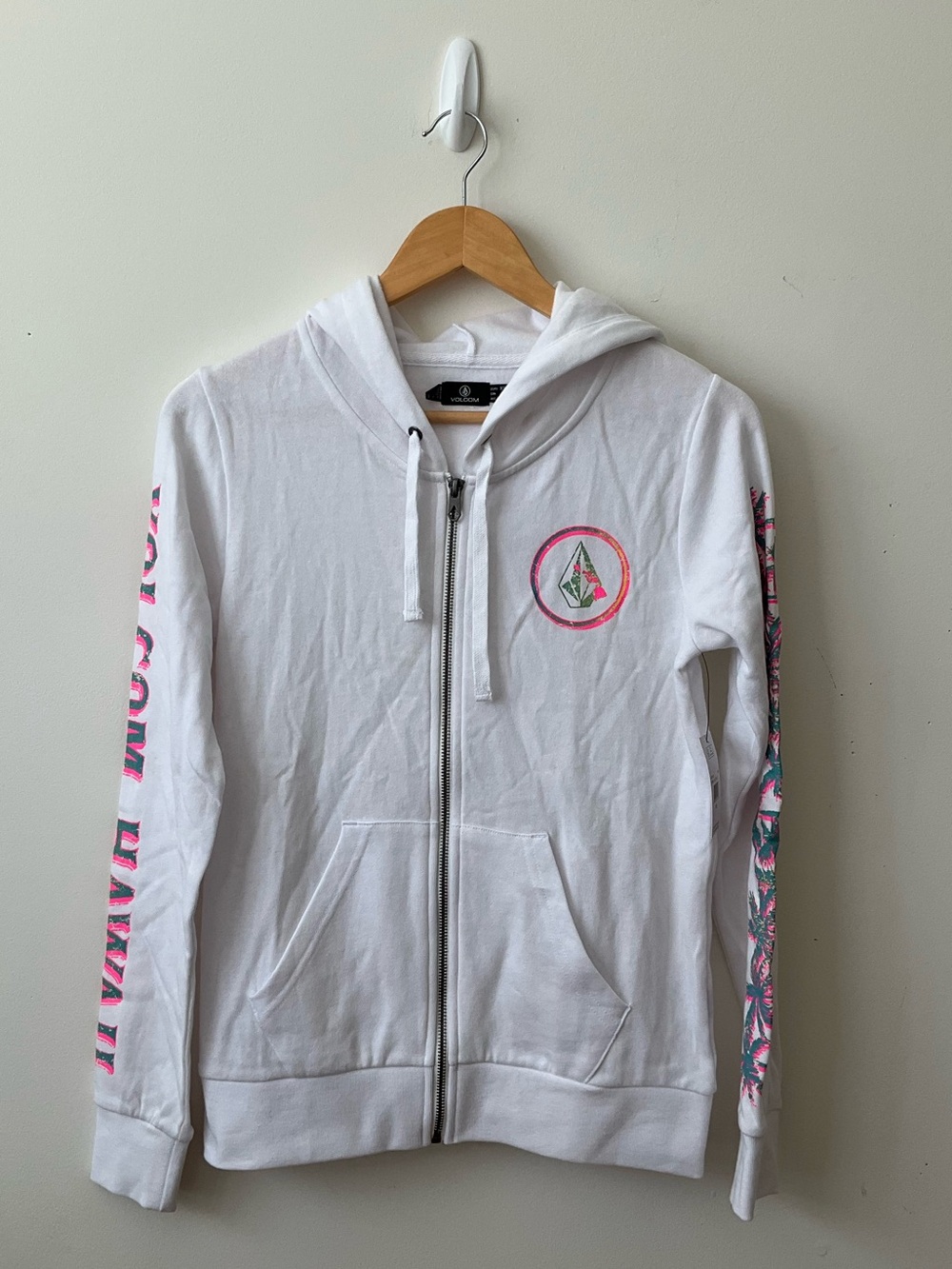 Volcom Sweatshirt With Hoodie XS White Stone Love Zip Fleece